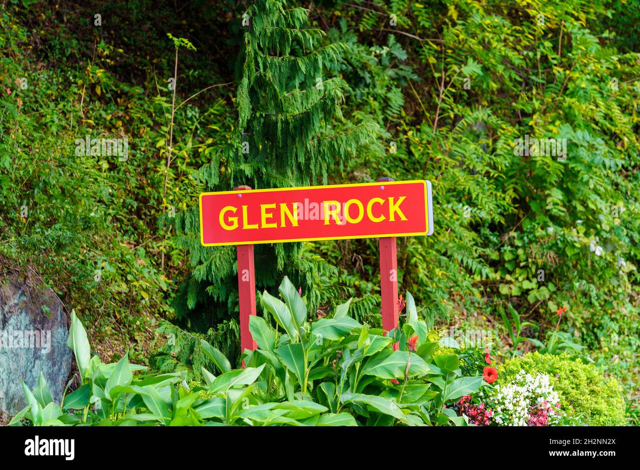 Glen Rock, PA, USA October 17, 2021 Railroad sign in the historic