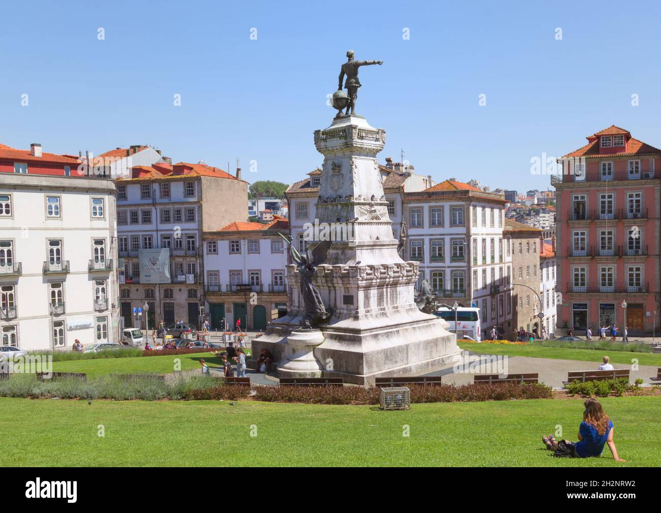 Porto, Portugal - June 15, 2018: Statue of Prince Henry the Navigator on Infante Dom Henrique Square. Stock Photo