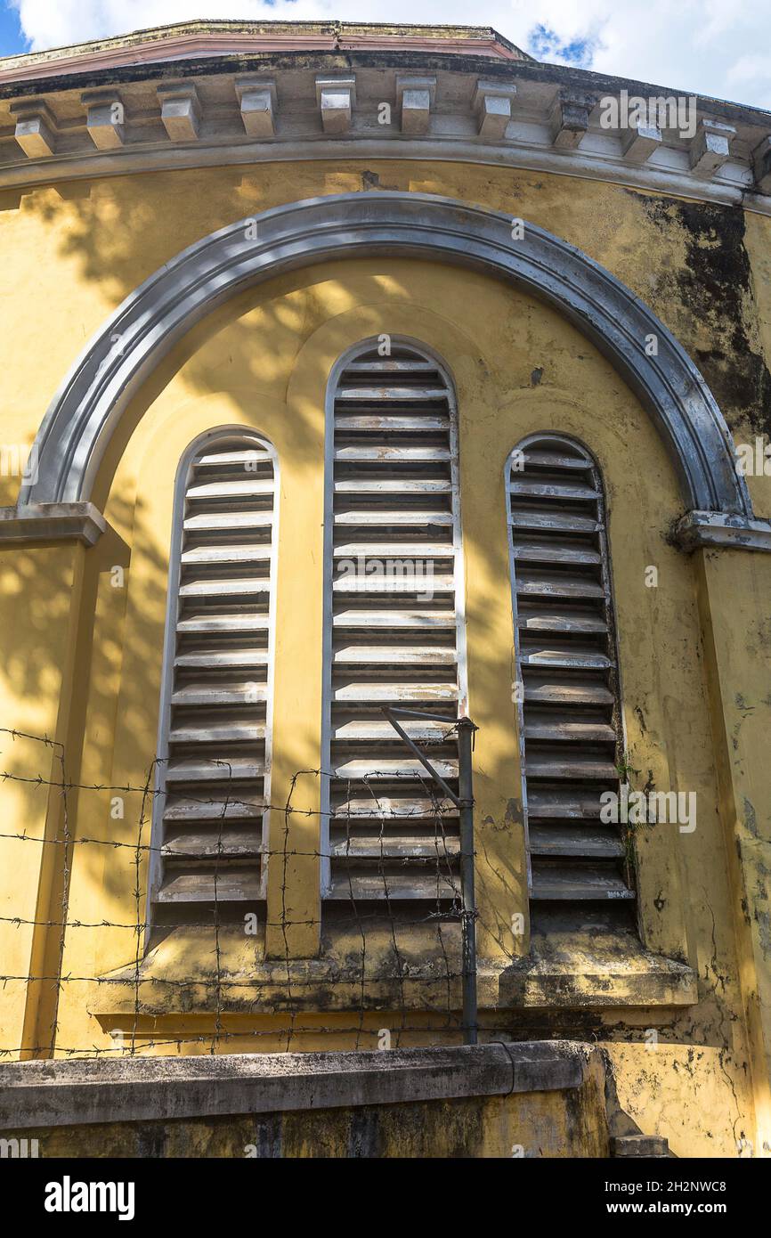 Typical Vietnamese architecture with louvers on many building in Vietnam. Stock Photo
