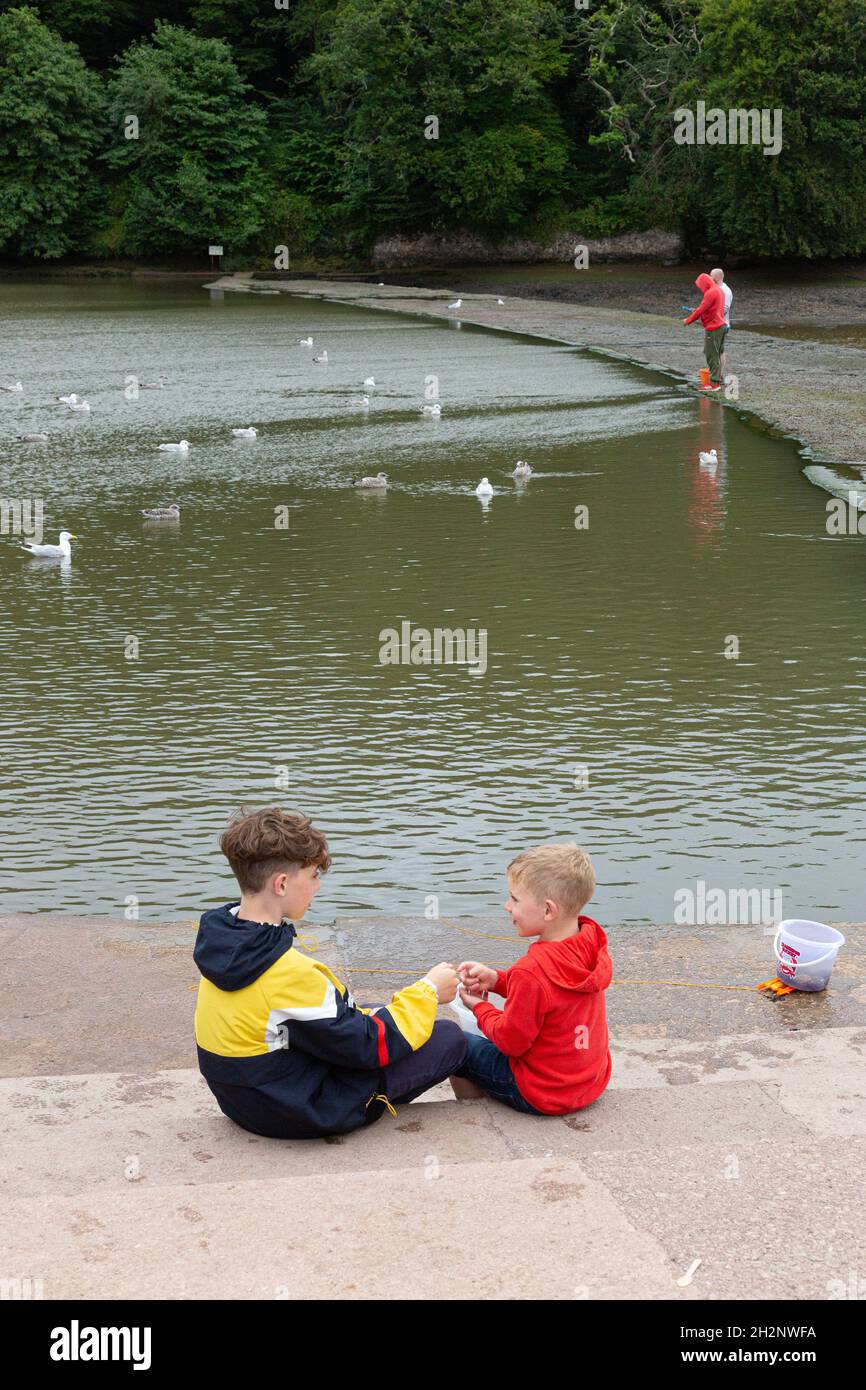 Crab fishing crabbing at Stoke Gabriel, Totnes, Devon, England, United