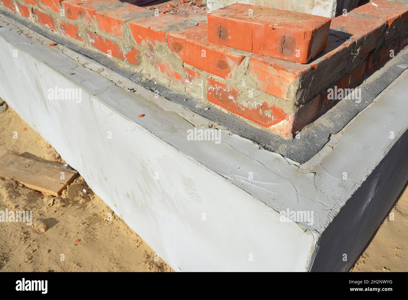 Damp proof membrane on top of foundation walls corner Stock Photo Alamy