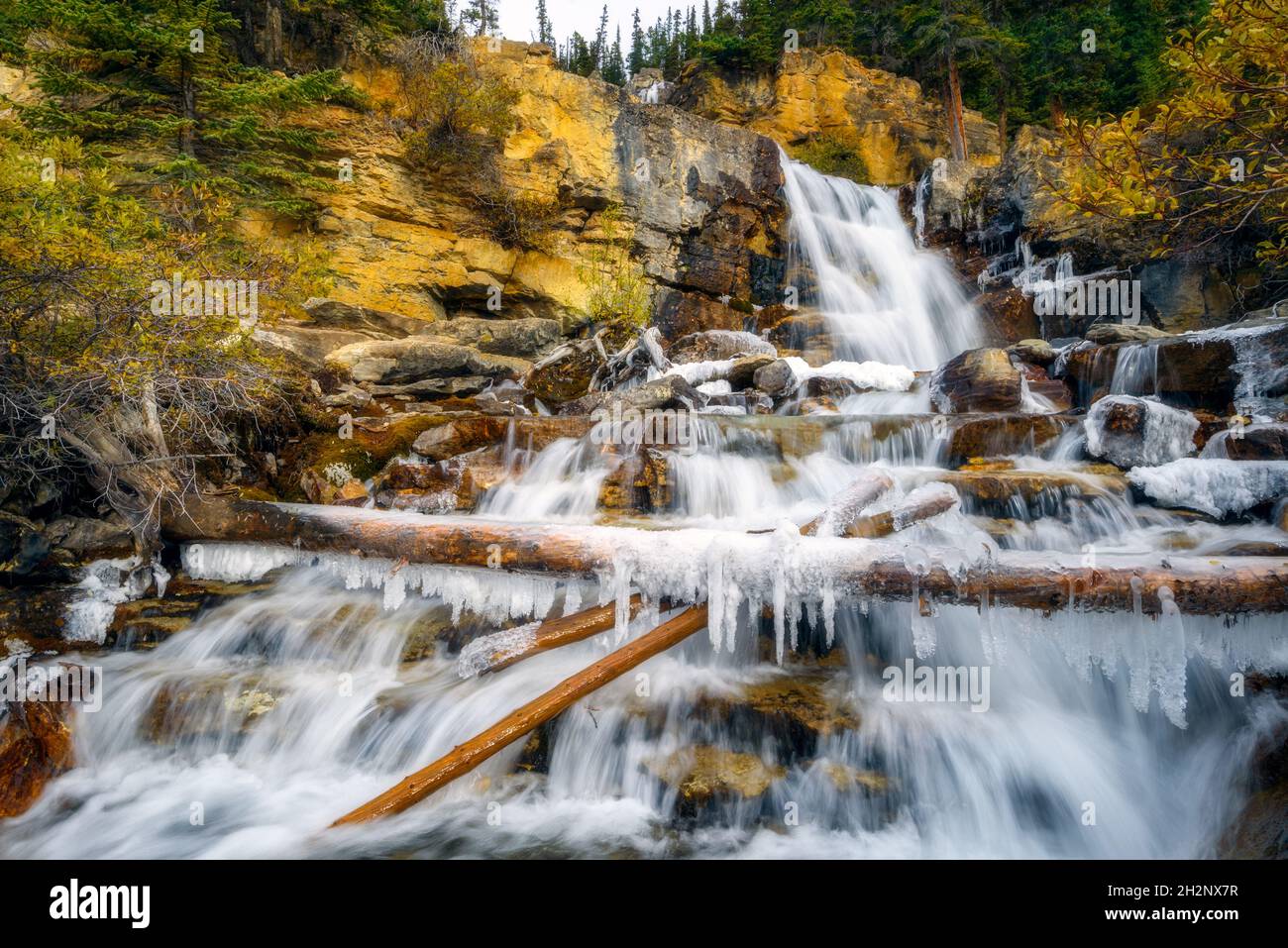 Frozen waterfall in Alberta, Canada Stock Photo