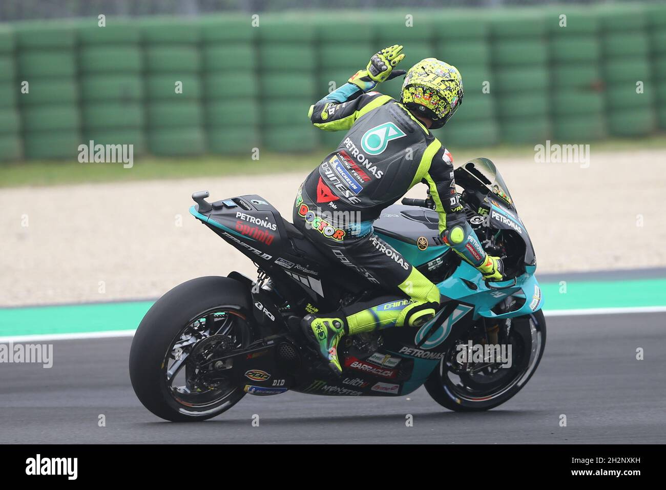 46 Valentino Rossi, Italian: Petronas Yamaha SRT waves to the fans at  Misano World Circuit Marco Simoncelli, Italy, 23 Oct, 2021 during  qualifying for the Gran Premio Nolan del made in Italy