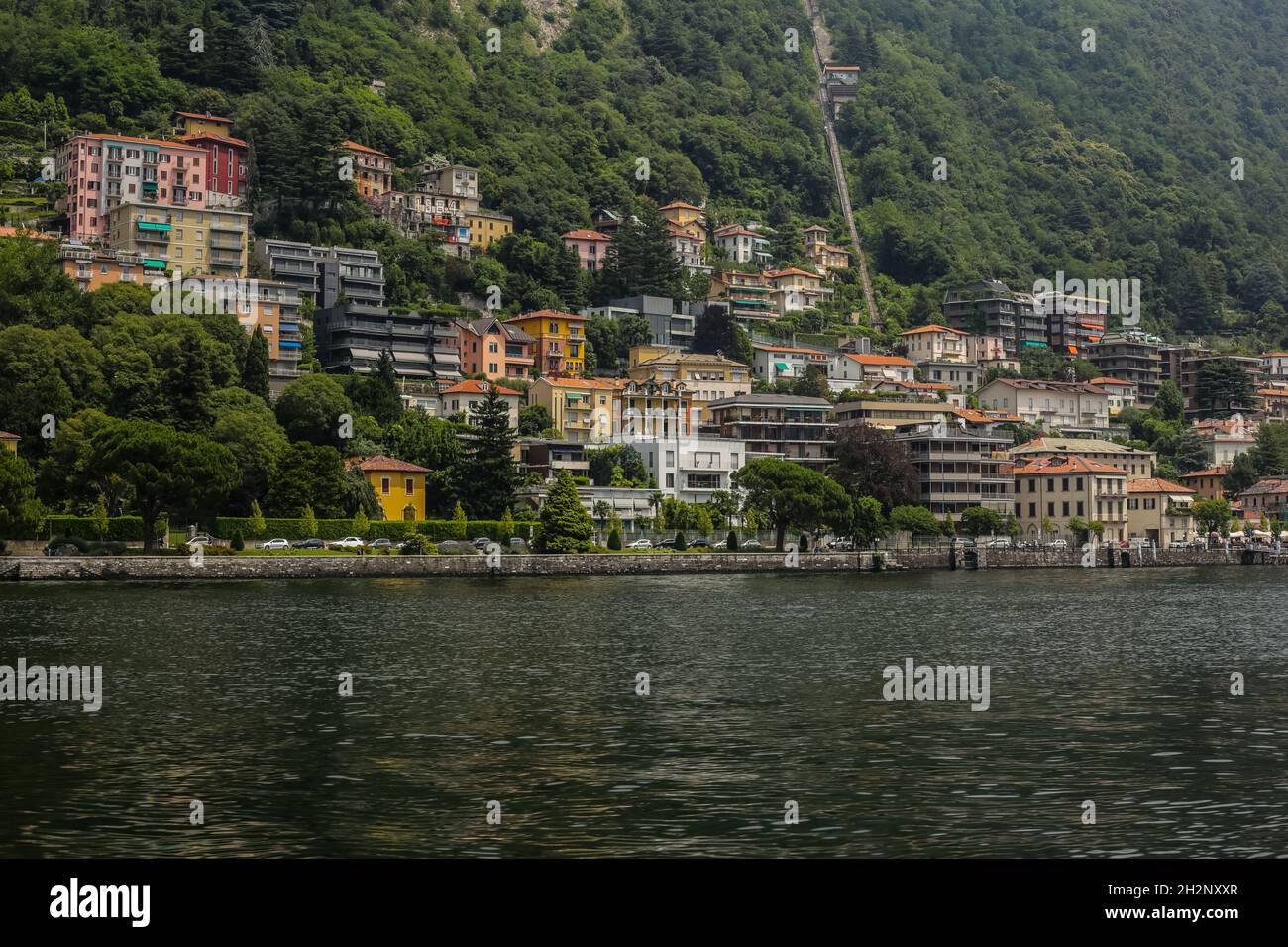 Como, Italy - June 15, 2017: View of Traditional Colorful Buildings in Lake Como Stock Photo