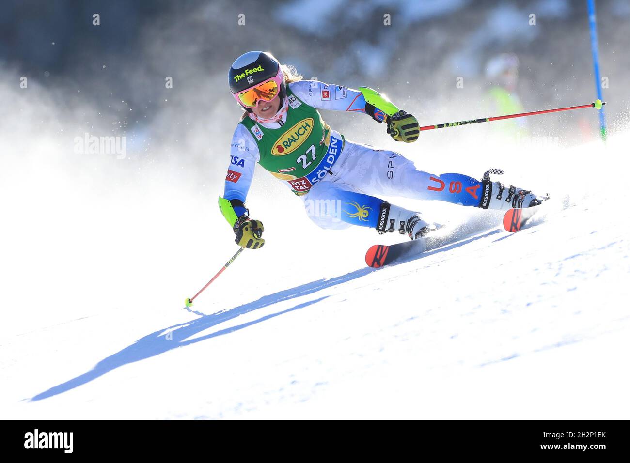 Solden, Austria. 23rd Oct, 2021. Alpine Ski World Cup 2021-2022: 1st Women Giant Slalom opening race as part of the Alpine Ski World Cup in Solden on October 23, 2021; Paula Moltzan (USA) (Photo by Pierre Teyssot/ESPA-Images) Credit: European Sports Photo Agency/Alamy Live News Stock Photo