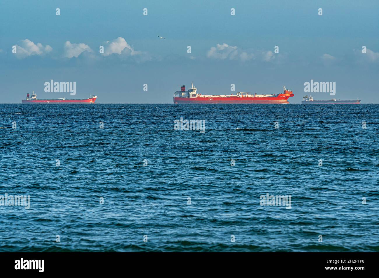container ship off the North Sea in Denmark. Skagen, Frederikshavn, North Jutland, Vendsyssel-Thy, Denmark, Europe Stock Photo
