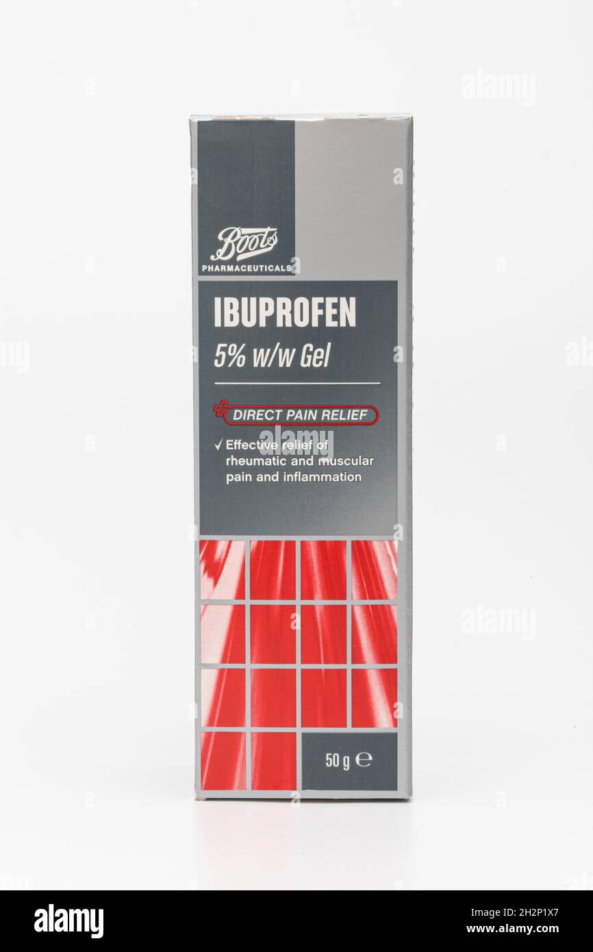 A box of Boots Ibuprofen 5% w/w Gel Stock Photo - Alamy