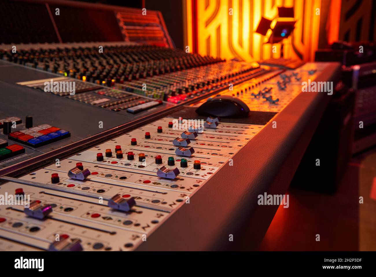 Sound recording studio mixing desk. Professional Equipment. Record