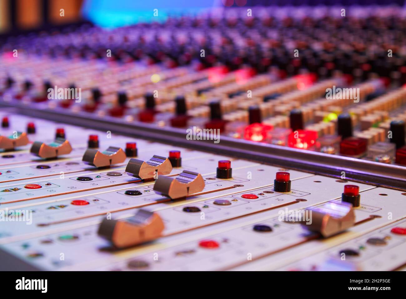 Sound recording studio mixing desk. Professional Equipment. Record