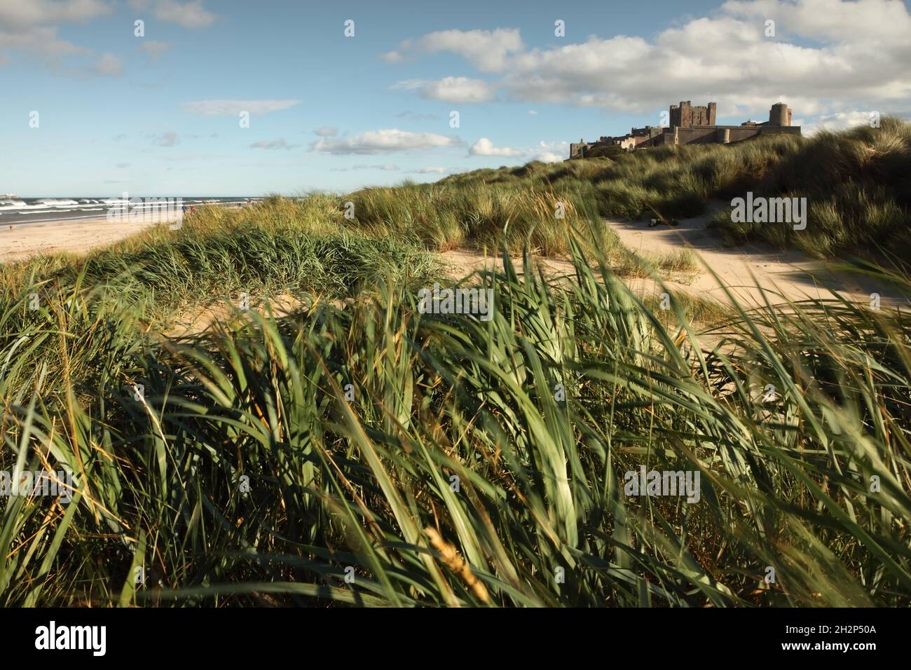 The Grade 1 listed Bamburgh Castle, Northumberland, UK. Stock Photo