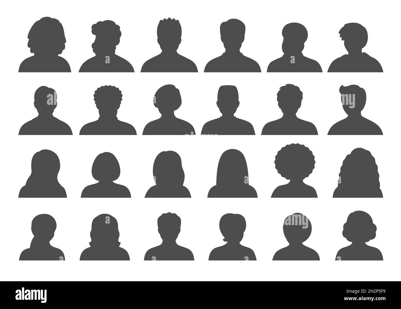 Set of persons, avatars, people heads silhouettes. People faces social network icons collection. Stock Vector