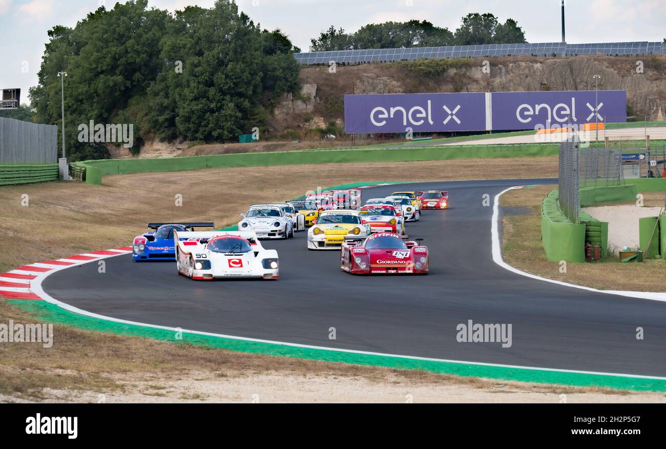 Italy, september 11 2021. Vallelunga classic. Race cars during formation lap on racetrack, prototype group of Le Mans series Stock Photo