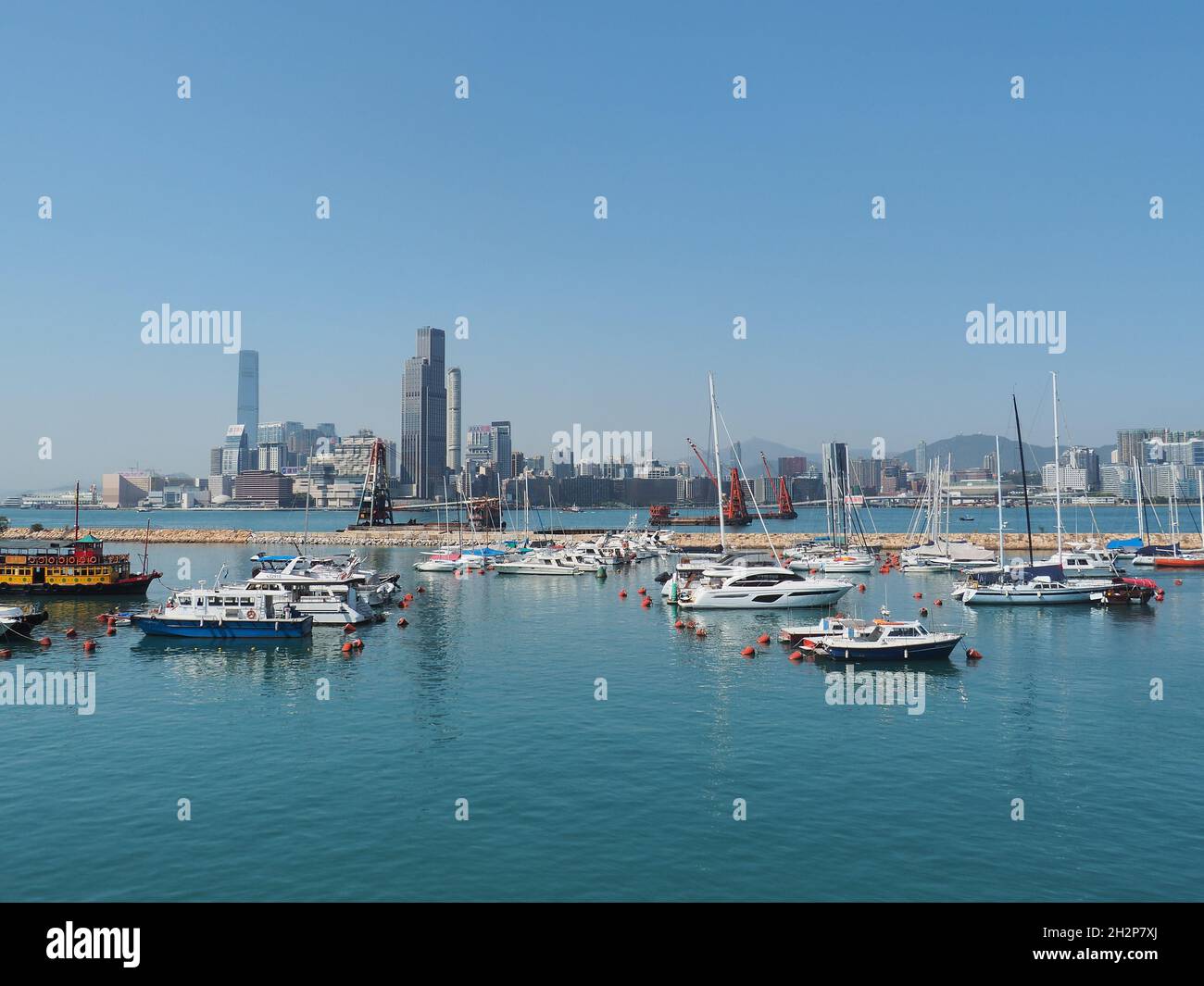 HONG KONG, HONG KONG - Oct 01, 2019: An aerial view of the port with ...