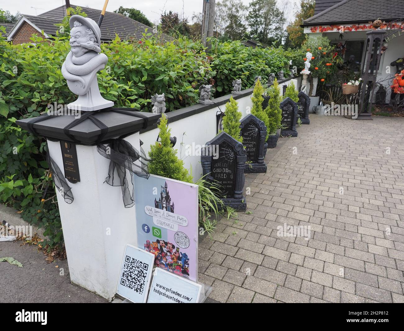 Rainham, Kent, UK. 23rd Oct, 2021. The Hedges family in Rainham, Kent have transformed their house into a Haunted Mansion featuring Disney characters for Halloween to raise money for charities: Medway Foodbank & My Shining Star Children's Cancer Charity. Credit: James Bell/Alamy Live News Stock Photo