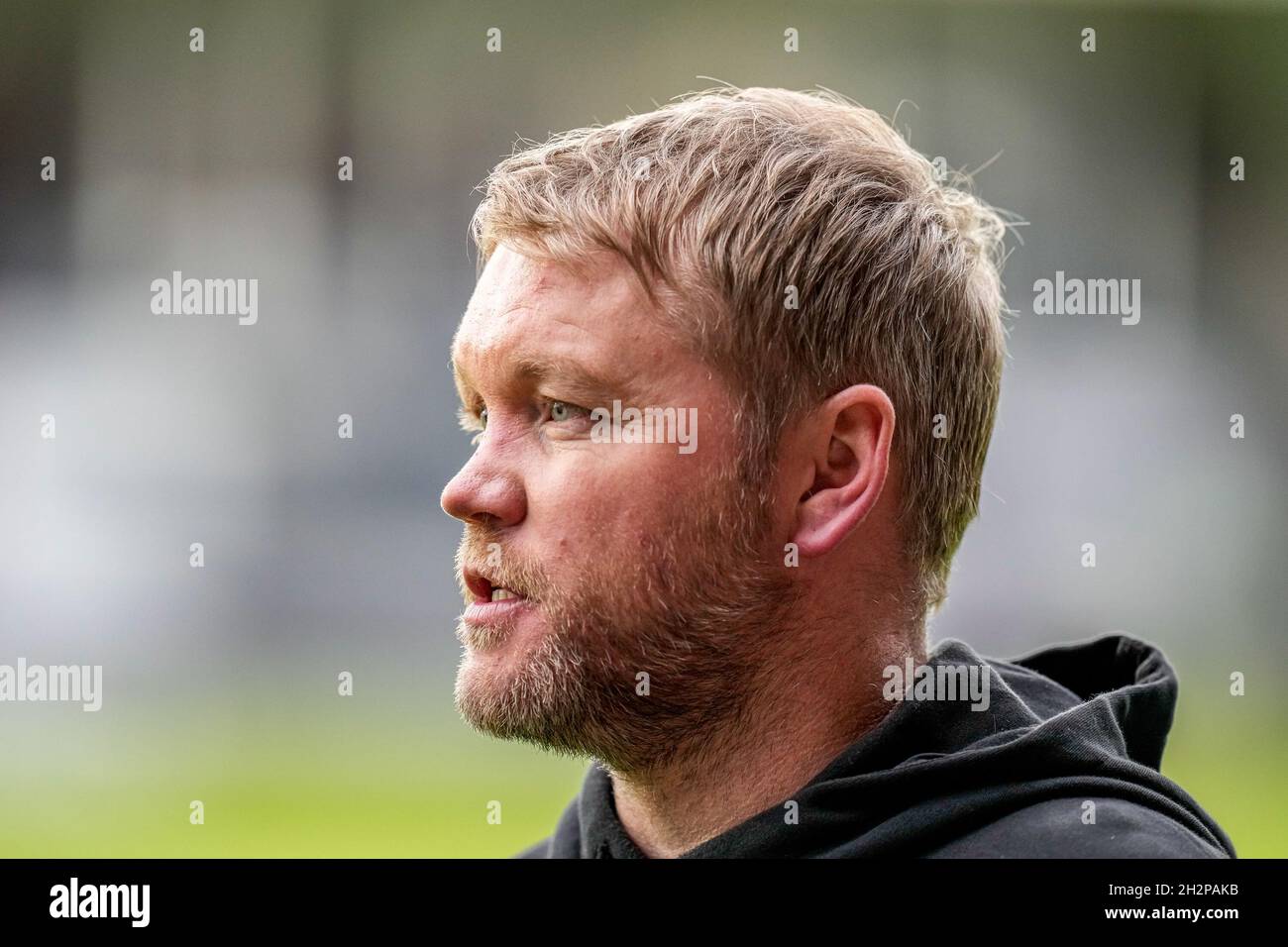 Luton, UK. 25th June, 2021. Grant McCann (Manager) of Hull City talks to the press after victory in the Sky Bet Championship match between Luton Town and Hull City at Kenilworth Road, Luton, England on 23 October 2021. Photo by David Horn. Credit: PRiME Media Images/Alamy Live News Stock Photo