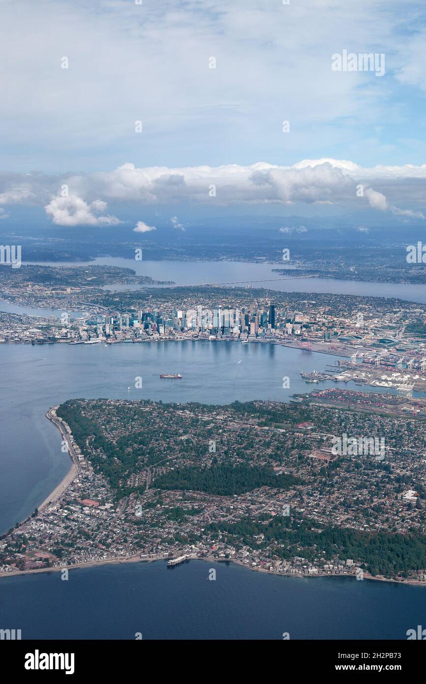 Aerial View of the city of Seattle in the state of Washington - USA Stock Photo
