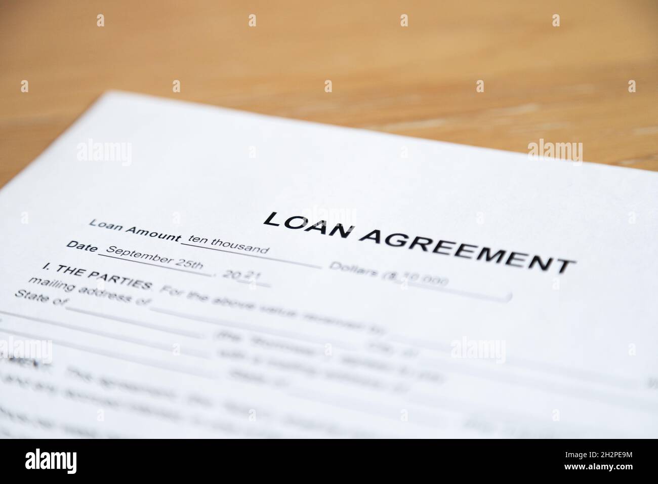 Loan agreement - prefilled paper ten thousand dollars Stock Photo
