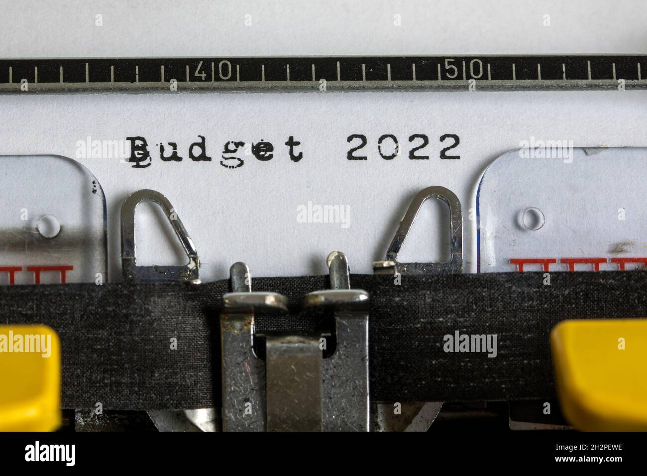 Budget 2022 - written on an old typewriter Stock Photo