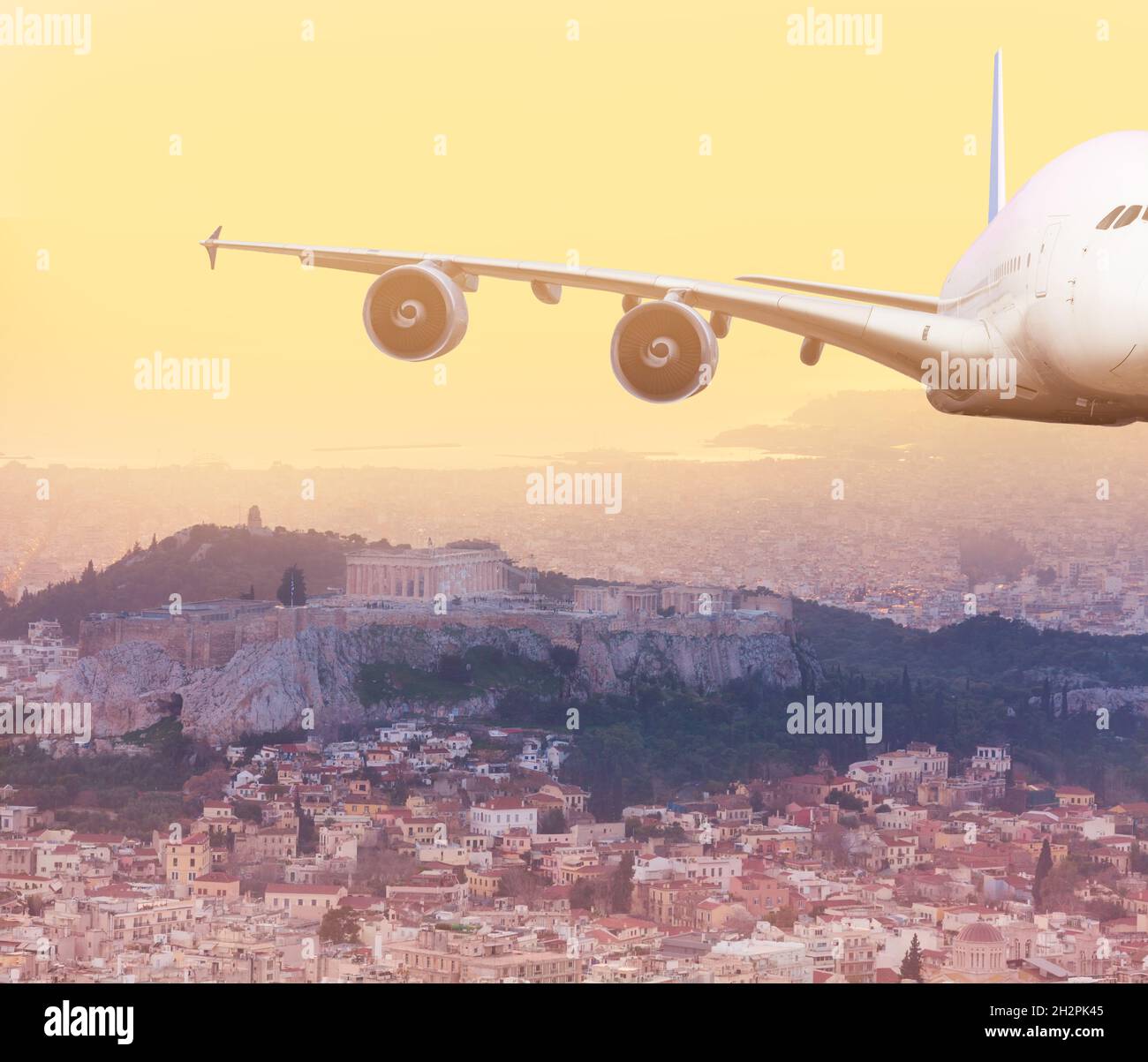 Front view of jet airplane fly mid air in Athens Stock Photo Alamy