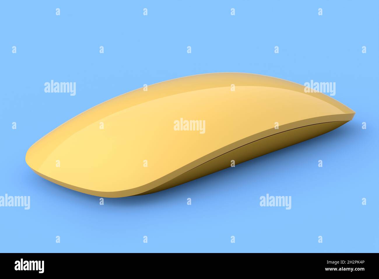 Realistic gold computer mouse with touch isolated on blue background ...