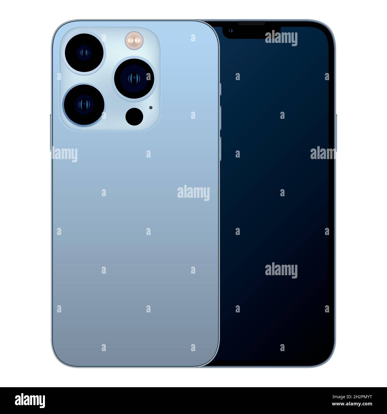 New model iphone 13 pro max sierra blue front and back design, flat design mobile phone vector stock illustration Stock Vector