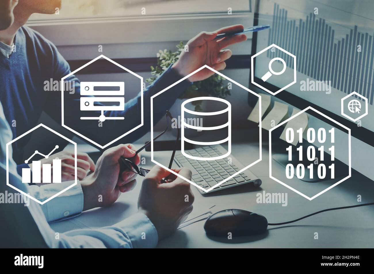 big data concept diagram with icons, internet server storage Stock Photo
