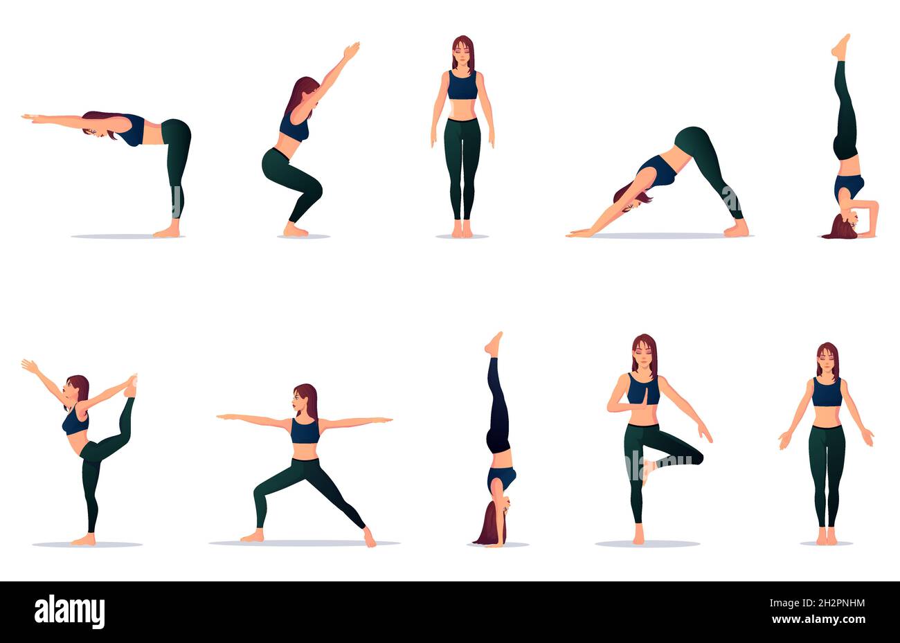 Set of Yoga Poses, Fitness Pose Collection Premium Illustrations Stock Vector