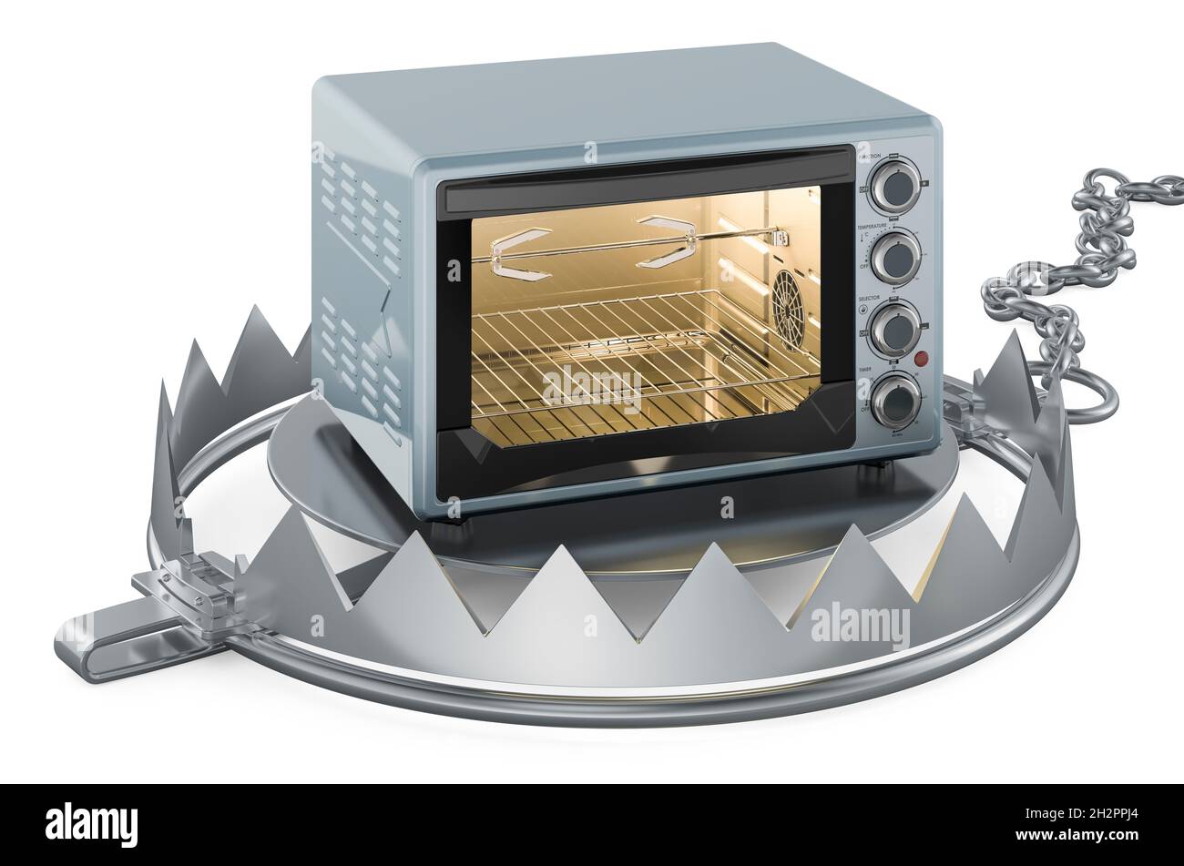 Bear Trap with convection toaster oven, 3D rendering isolated on white ...
