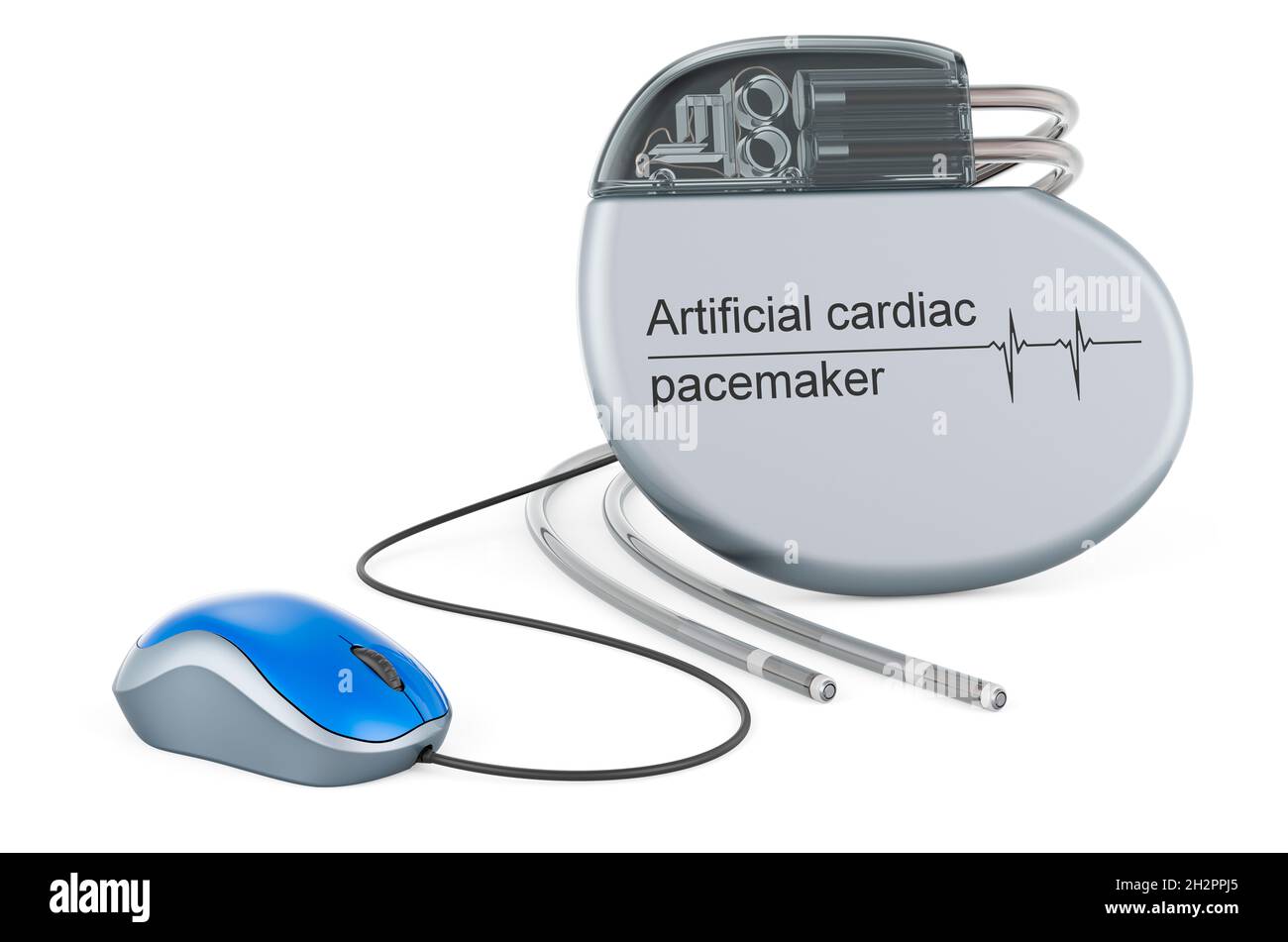 Artificial cardiac pacemaker with computer mouse. 3D rendering isolated ...