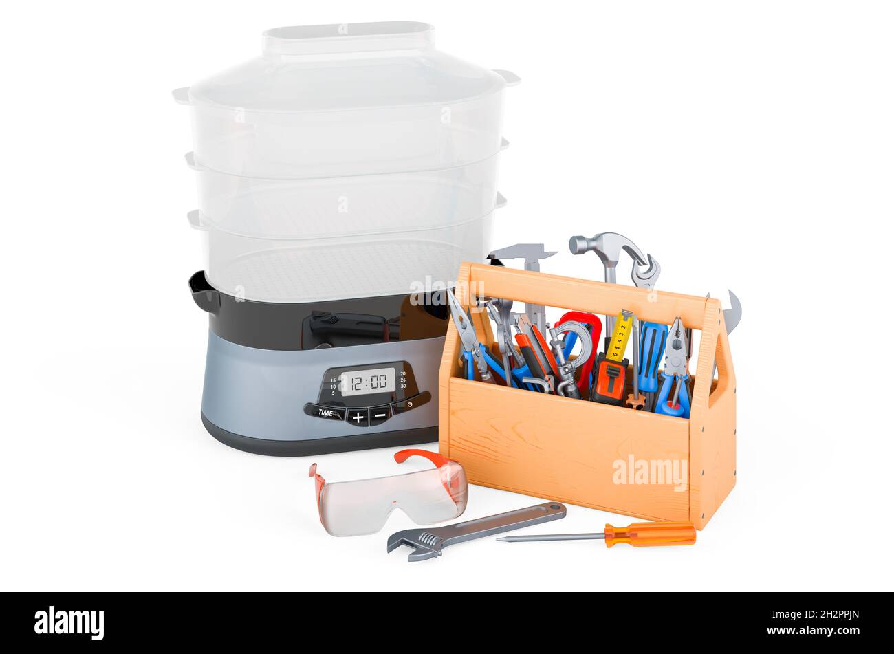 Food steamer with toolbox. Repair and service of food steamer, 3D