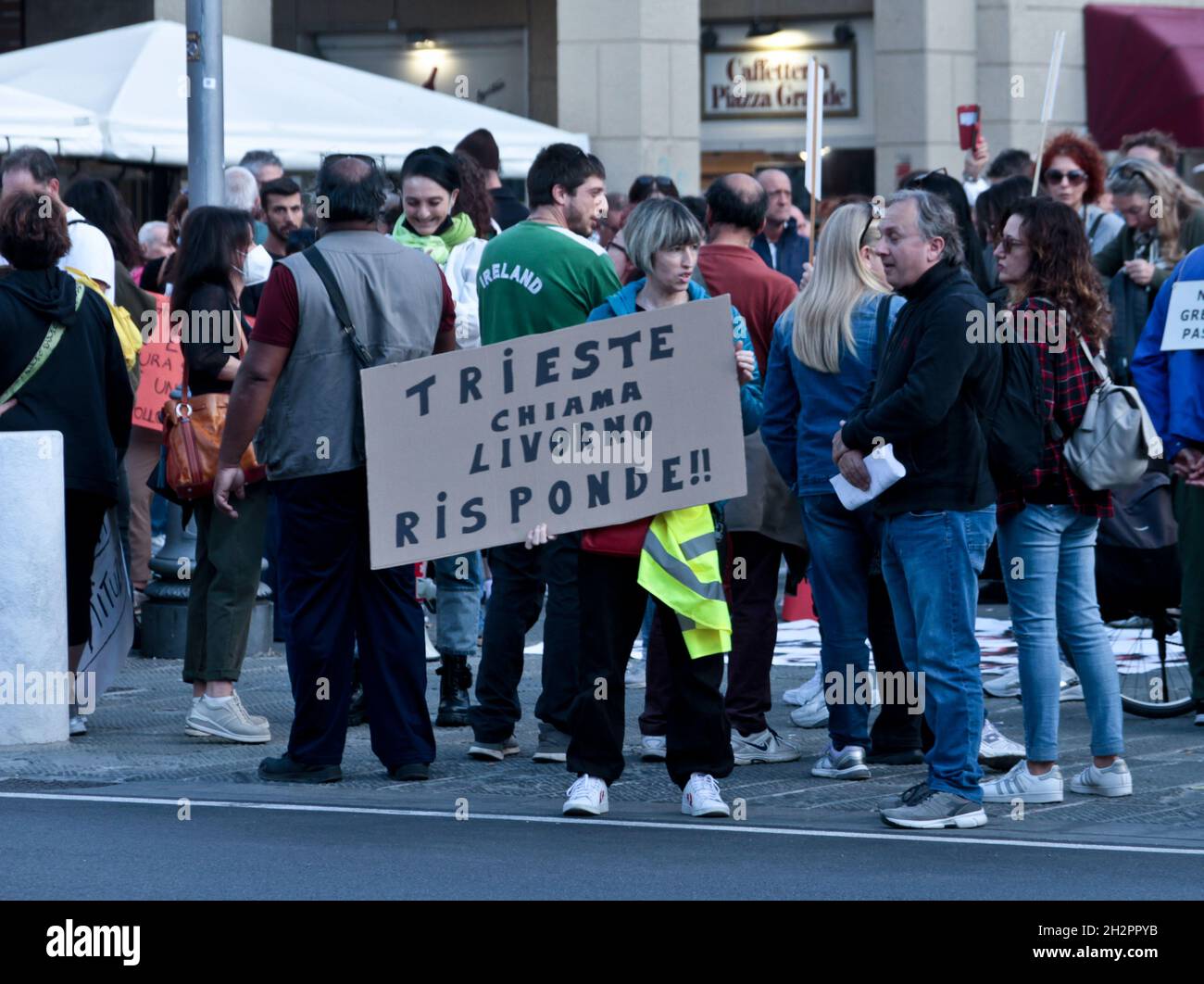 Italian Peaceful Demonstration against Green Pass in Livorno October 2021 Stock Photo