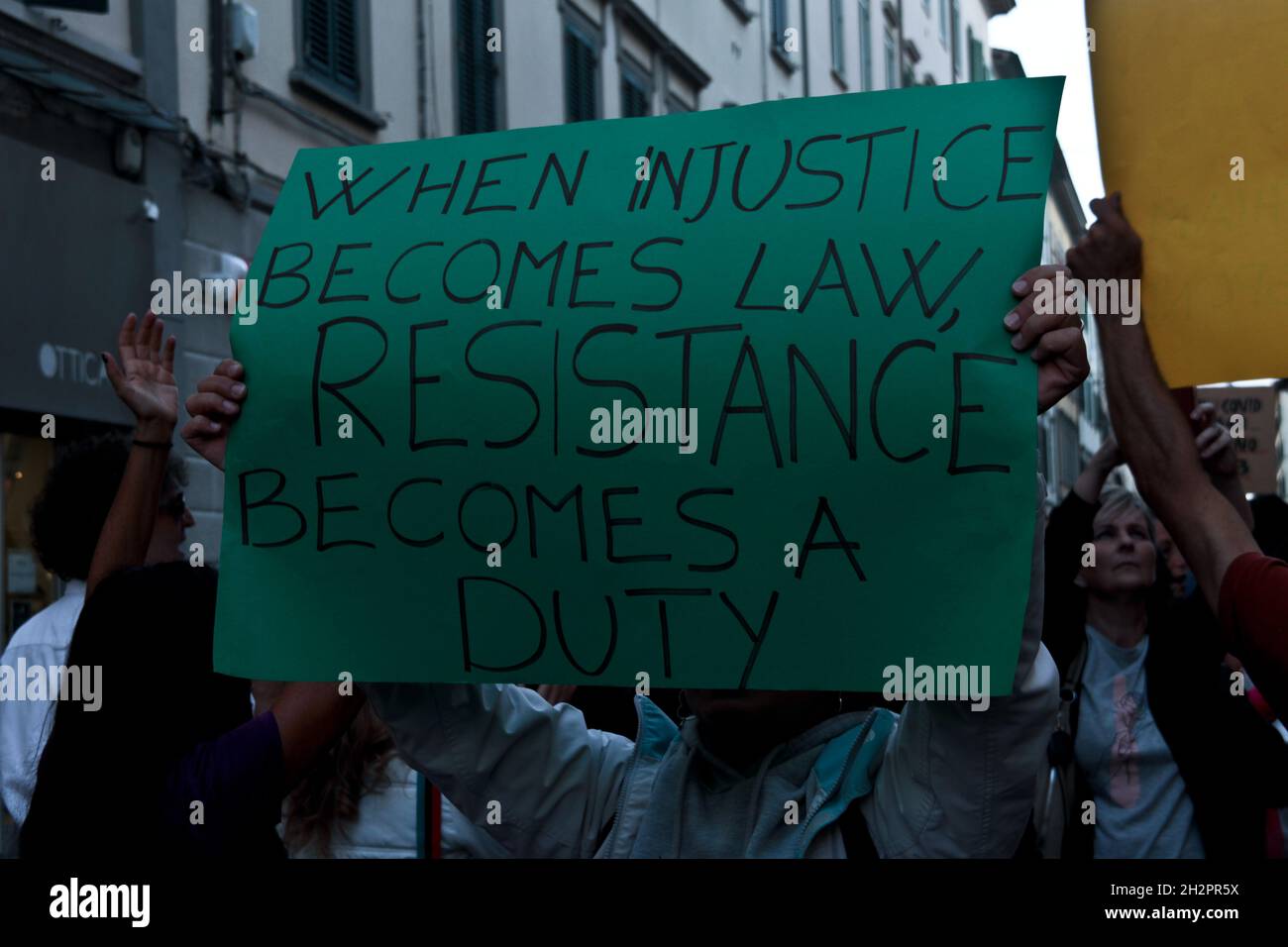 Italian Peaceful Demonstration against Green Pass in Livorno October 2021 Stock Photo