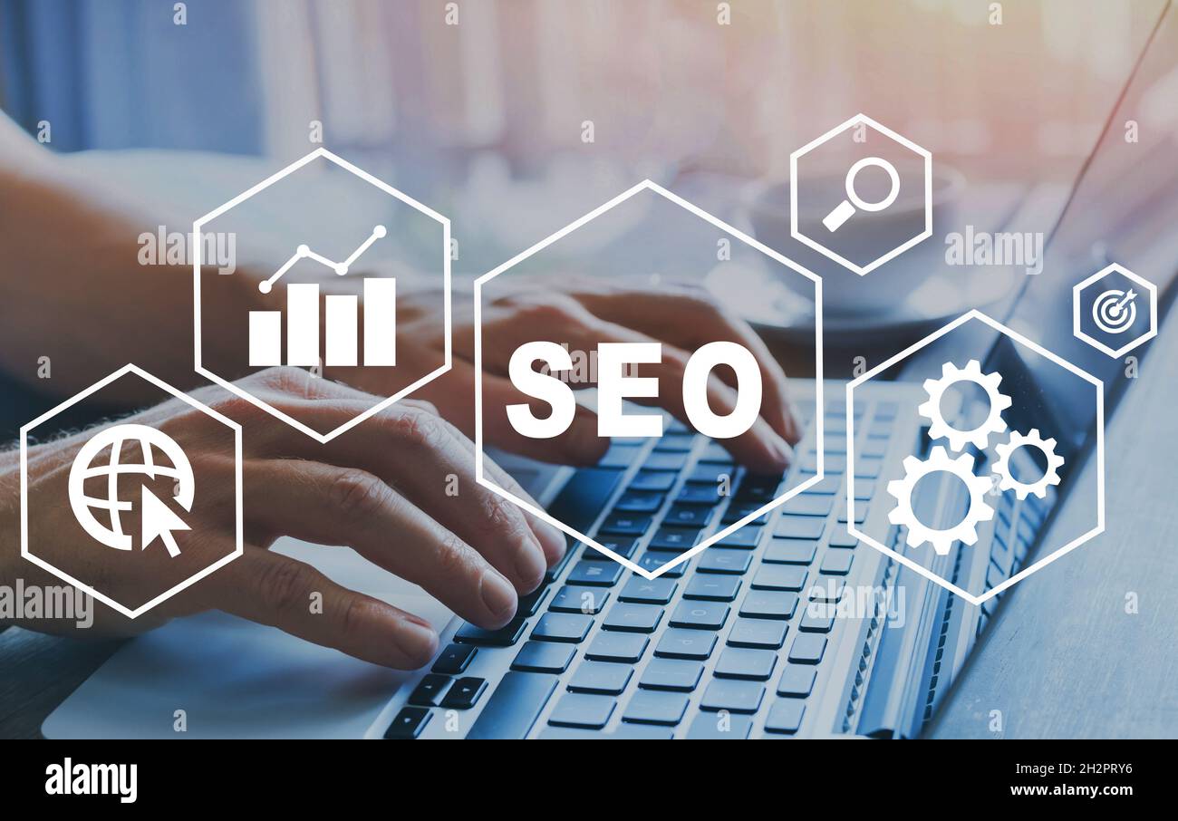 SEO Search Engine Optimization concept diagram with icons, internet ...