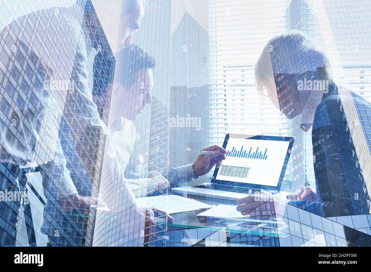 financial analytics, business team working on charts and big data on ...