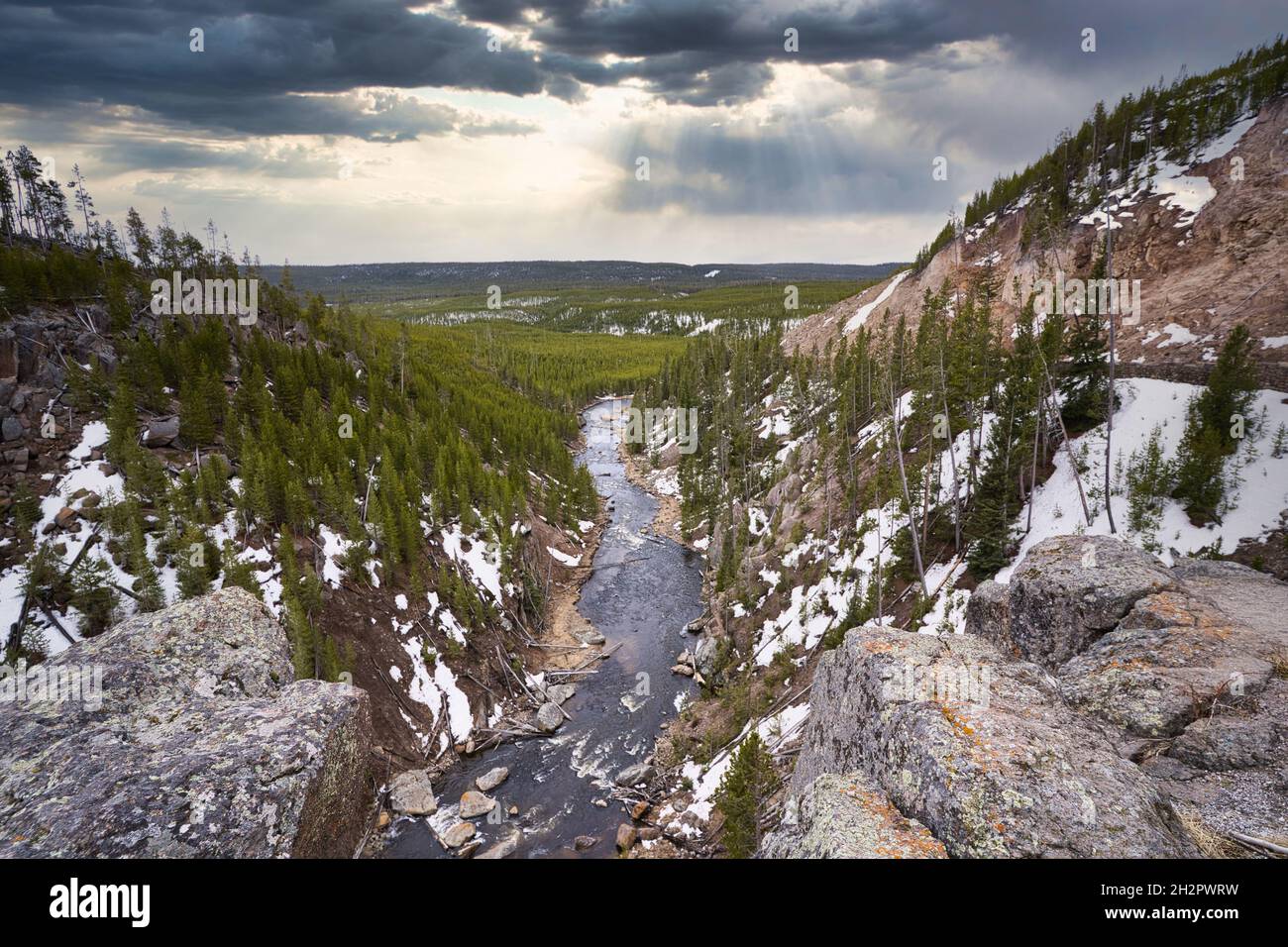 Aerial view of Gibbon riverof the Yellowstone Park, WY, USA Stock Photo