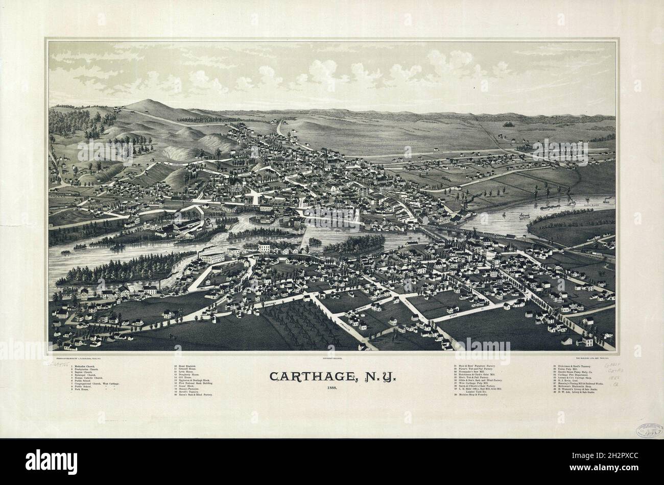 Historical map of Carthage, NY 1888 Stock Photo Alamy