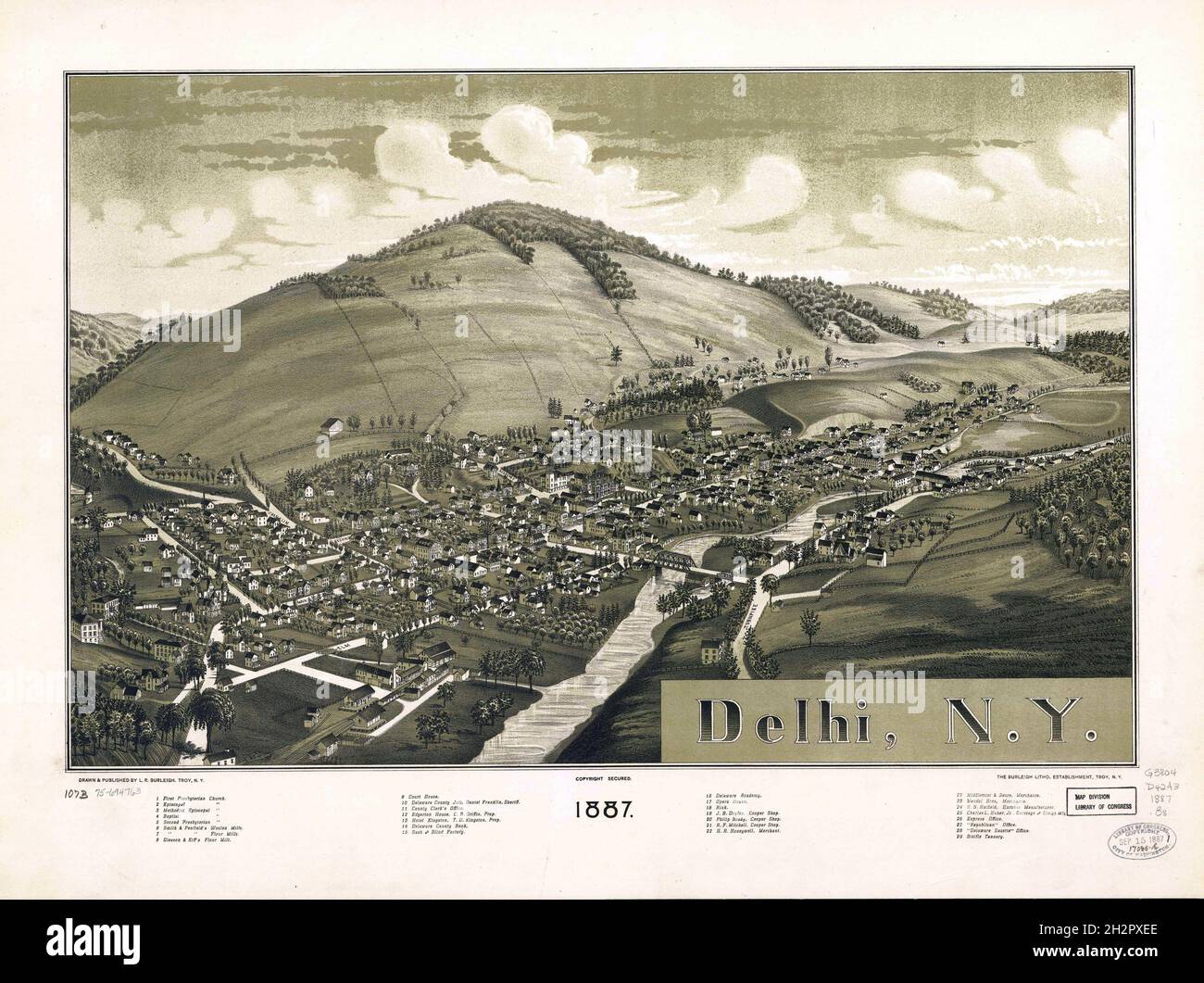 Map of Delhi New York Burleigh 1887 Maps of the Past Stock Photo