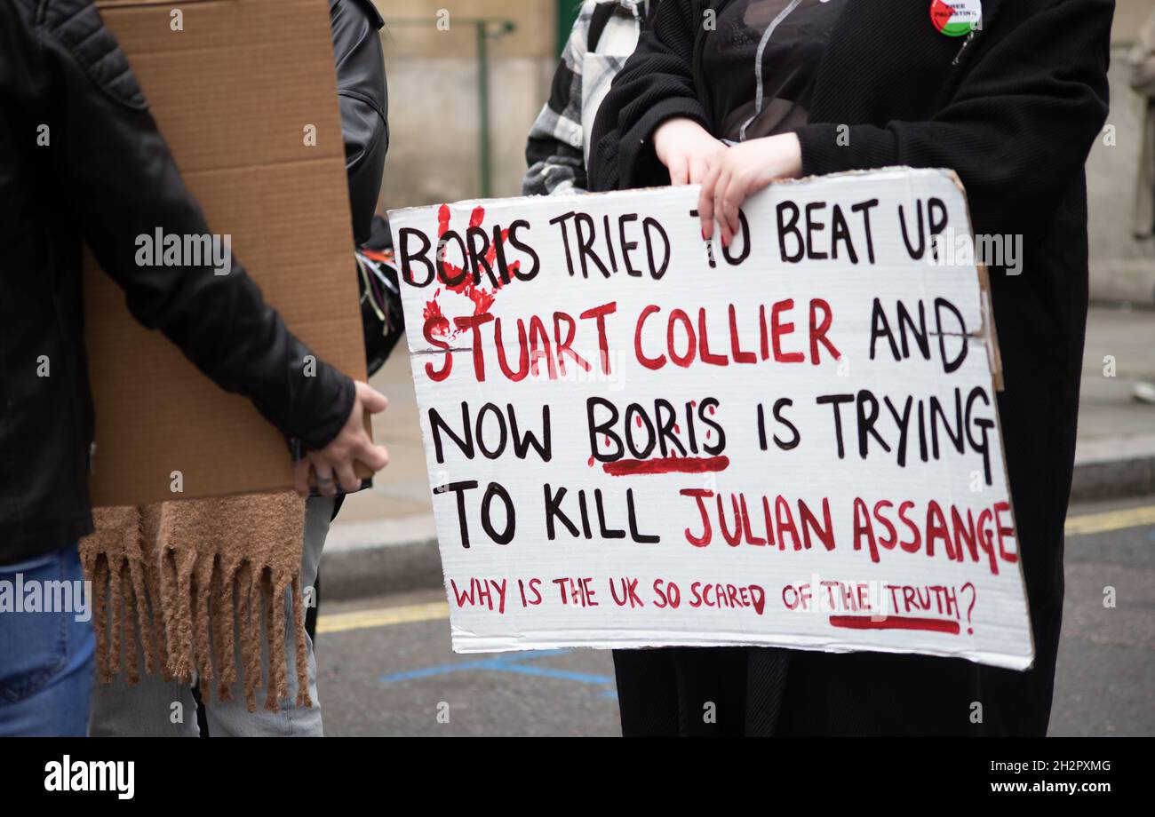 London England Uk 23 October 21 Julian Assange S Partner Stella Moris Joins Protesters Calling For Him To Be Freed Ahead Of His Appeal Hearing On October 27th And 28th Also Joining The