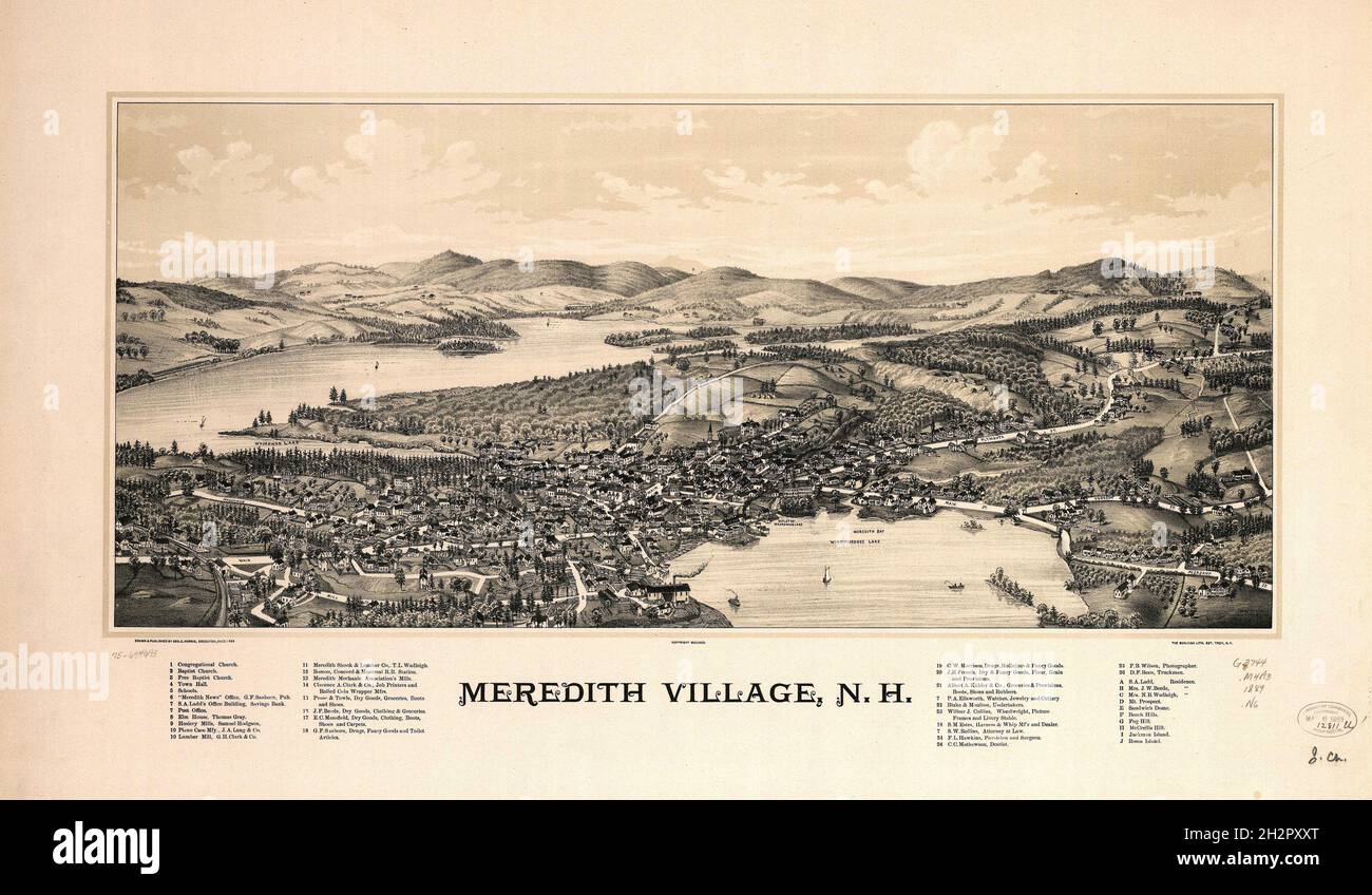 Panoramic map of Meredith Village, NH Stock Photo Alamy