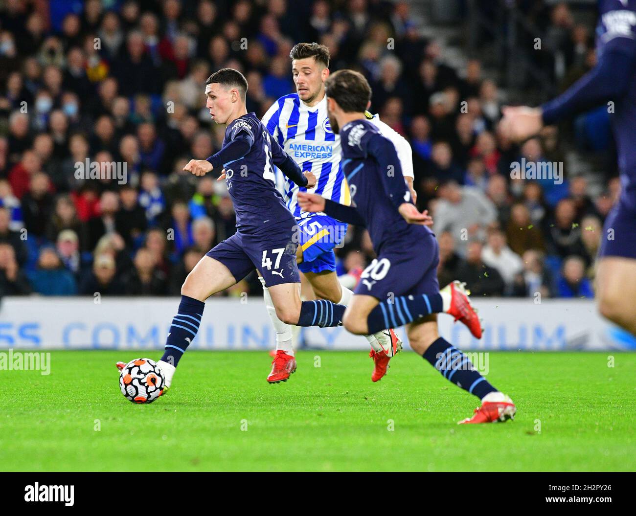 Brighton, UK. 23rd Oct, 2021. Phil Foden of Manchester City makes a run on goal during the Premier League match between Brighton & Hove Albion and Manchester City at The Amex on October 23rd 2021 in Brighton, England. (Photo by Jeff Mood/phcimages.com) Credit: PHC Images/Alamy Live News Stock Photo