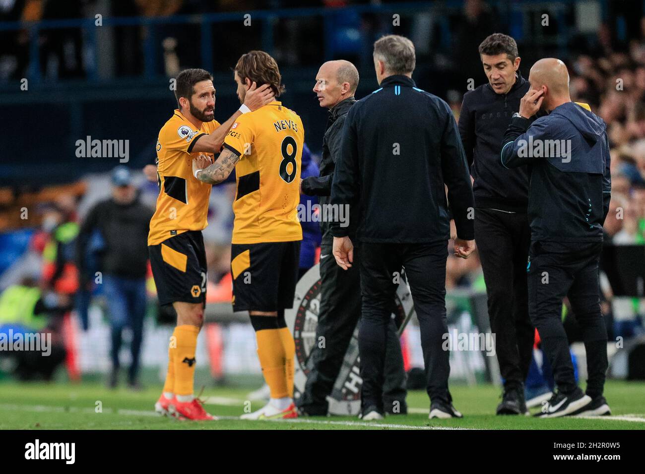 Joao Moutinho #28 of Wolverhampton Wanderers is substituted for Ruben Neves #8 of Wolverhampton Wanderers during the game Stock Photo