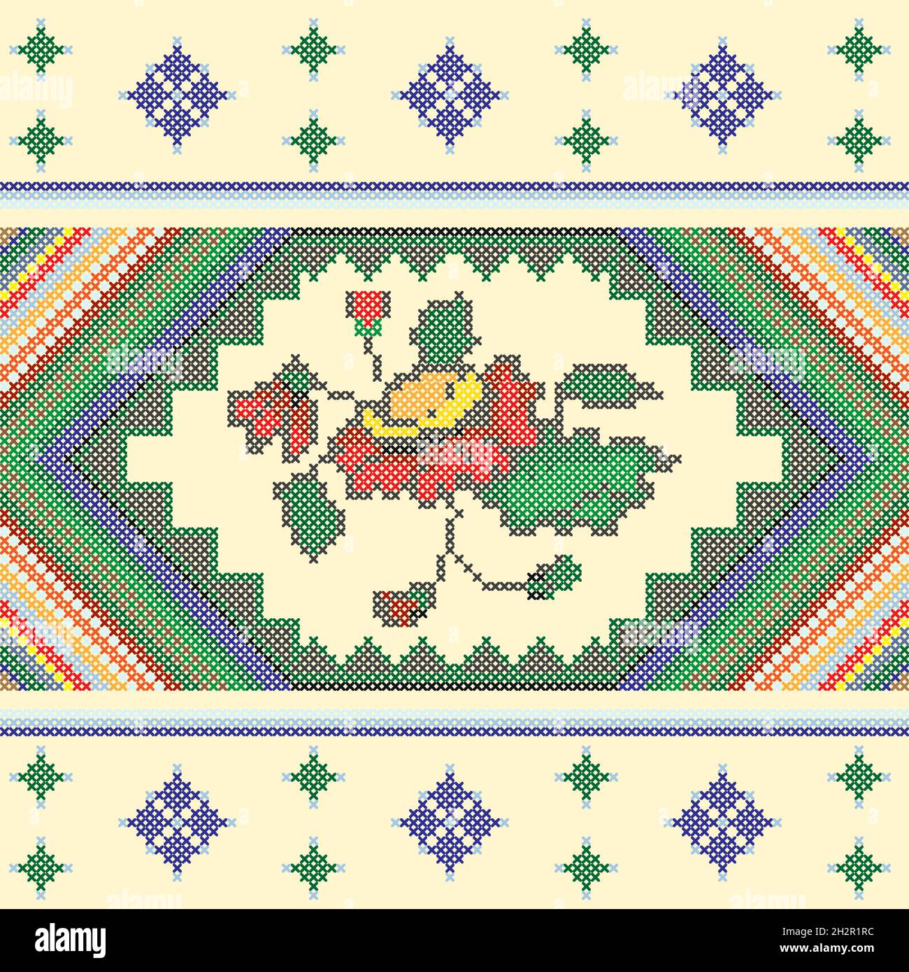 Cross stitch embroidery, national Ukrainian pattern, ornament, vector