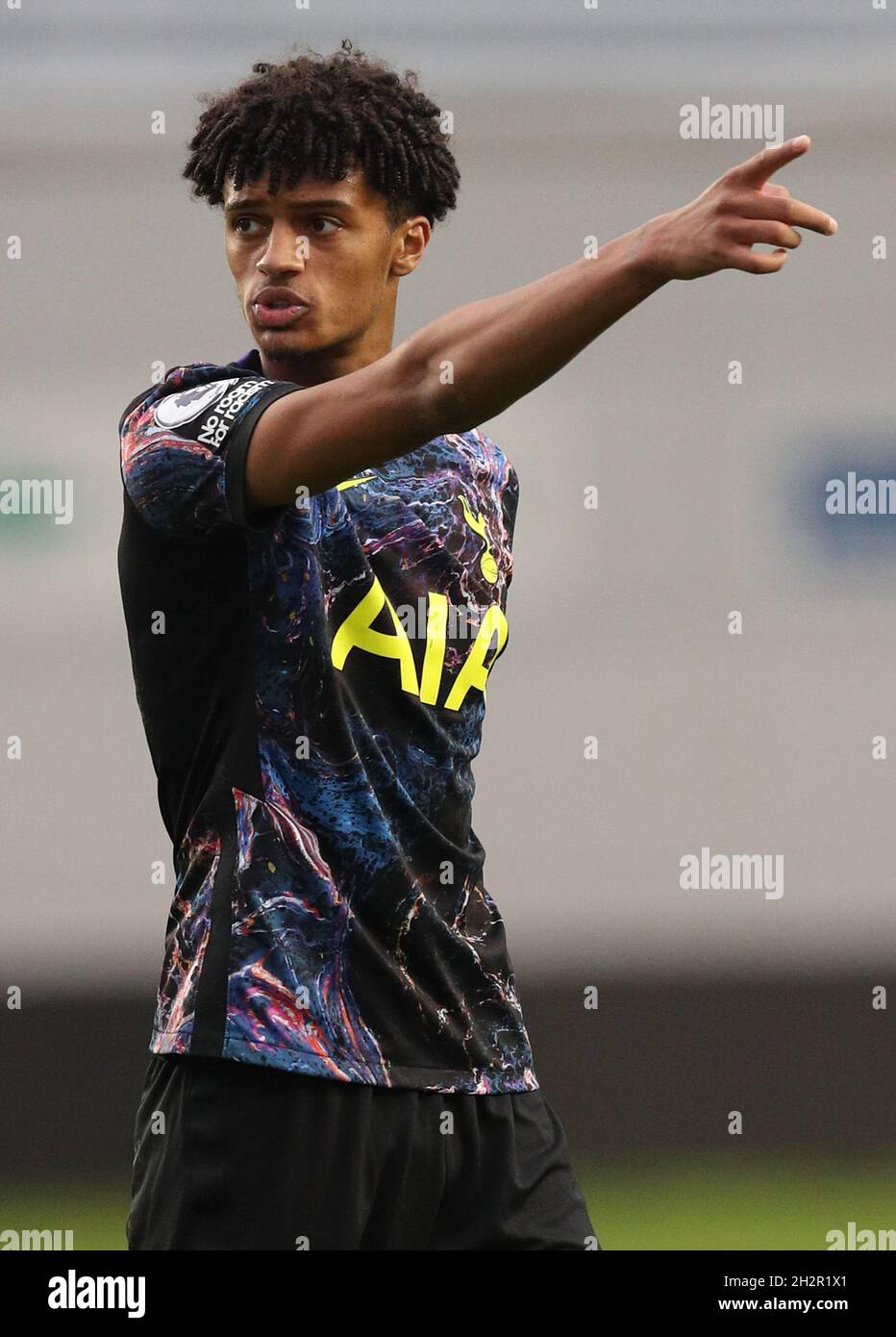 Manchester, England, 23rd October 2021.  Brooklyn Lyons-Foster of Tottenham during the Professional Development League match at the Academy Stadium, Manchester. Picture credit should read: Darren Staples / Sportimage Stock Photo