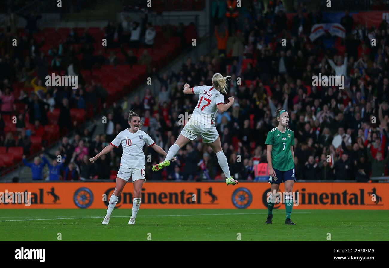 London, England, Oct 23rd 2021 Beth Mead (17 England) jumps in