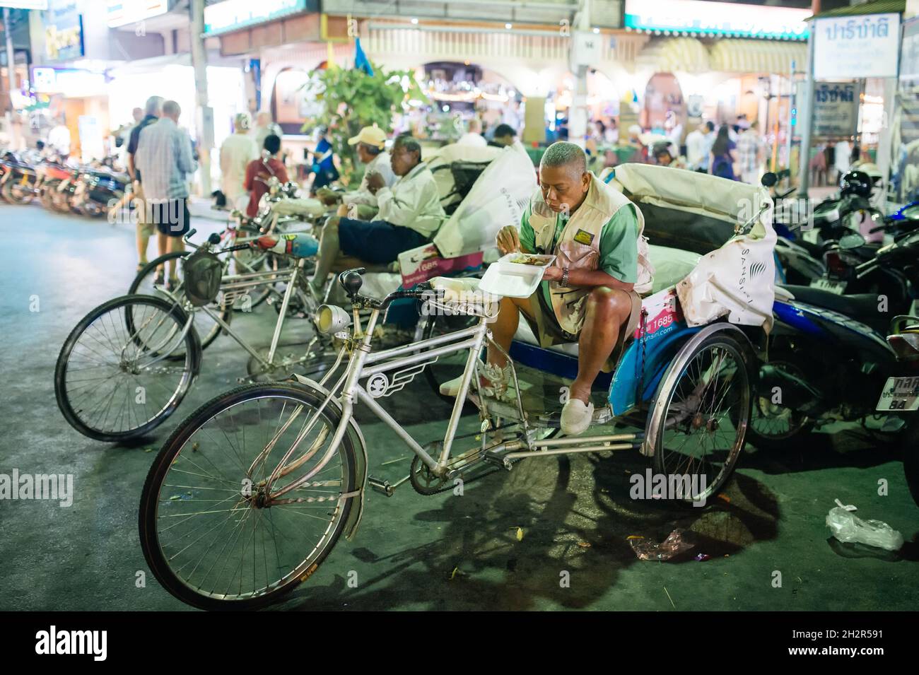 Street scene at night in Hua Hin. Hua Hin is a popular tourist