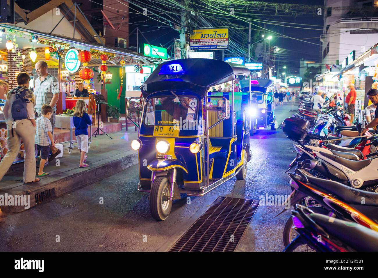 Street scene at night in Hua Hin. Hua Hin is a popular tourist