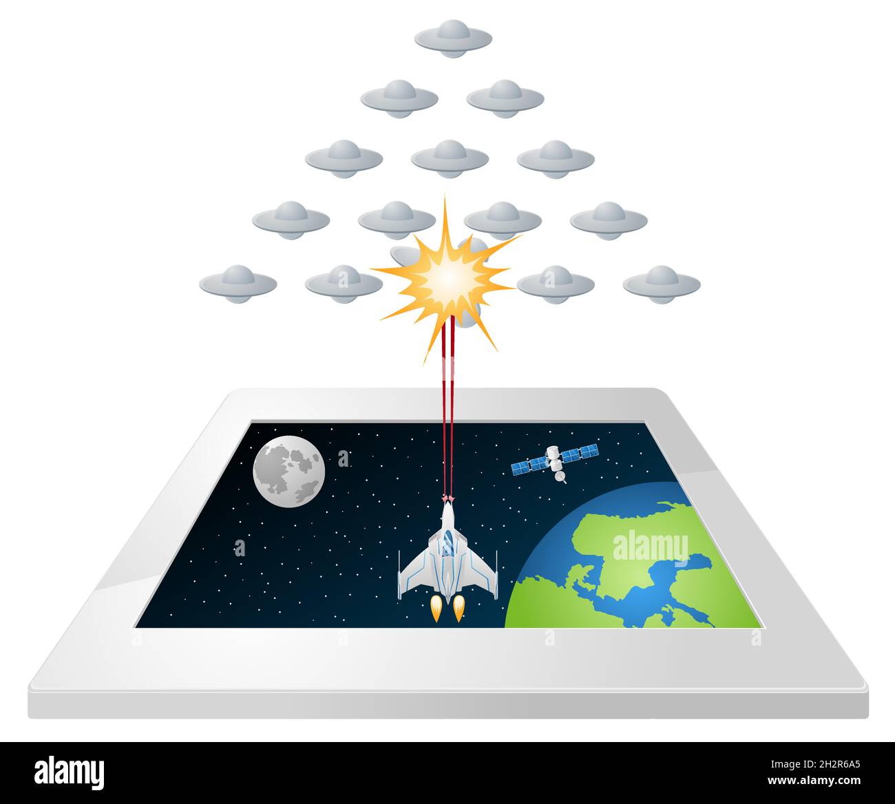 Space game on tablet. Vector illustration. Stock Vector