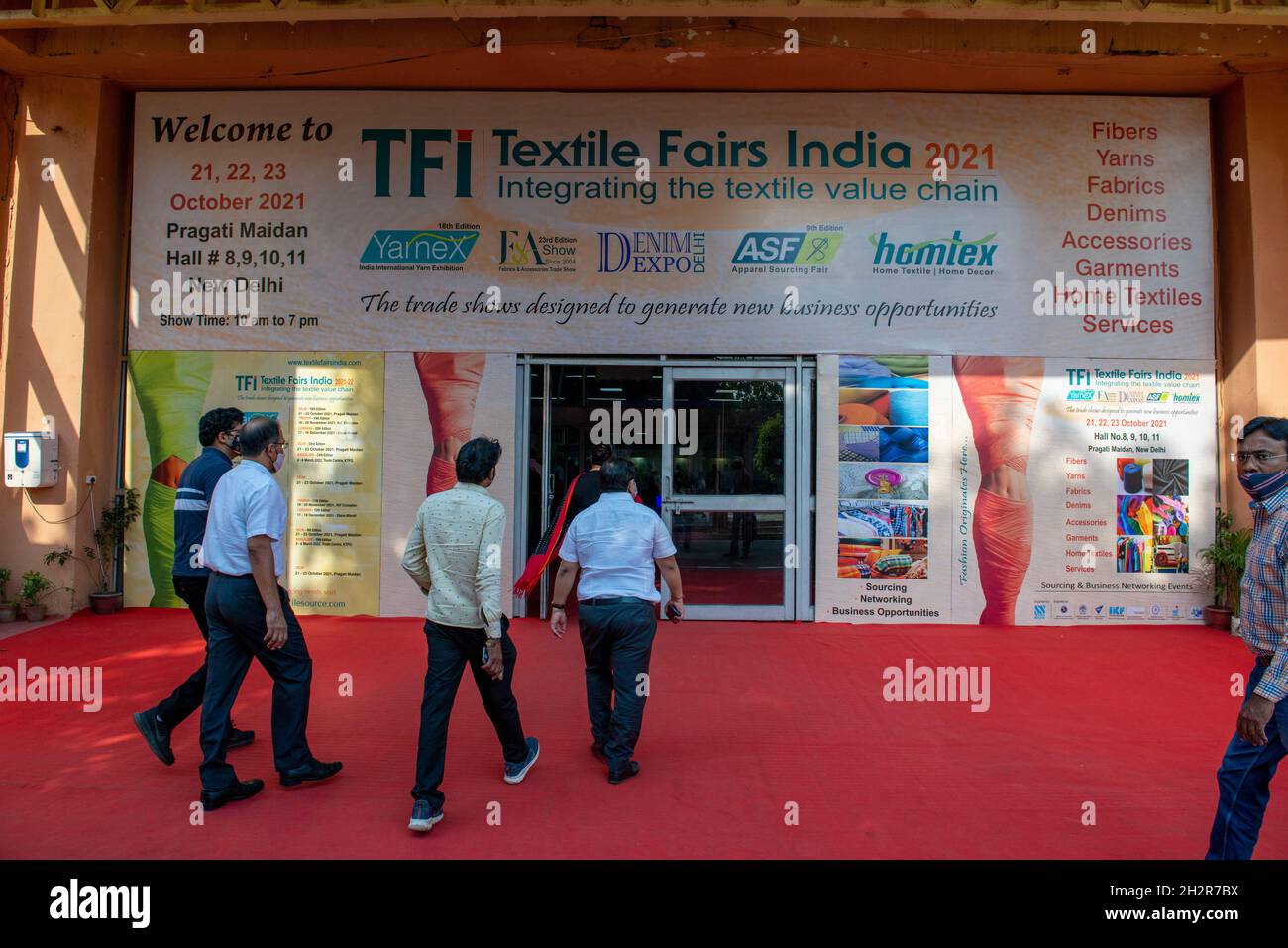 New Delhi, India. 23rd Oct, 2021. Visitors are seen during the Textile