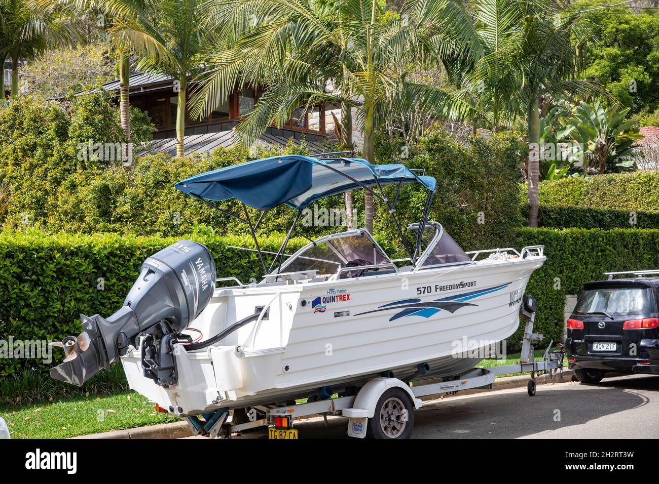 Quintrex aluminium fishing boat on a trailer in Sydney, quintrex is an
