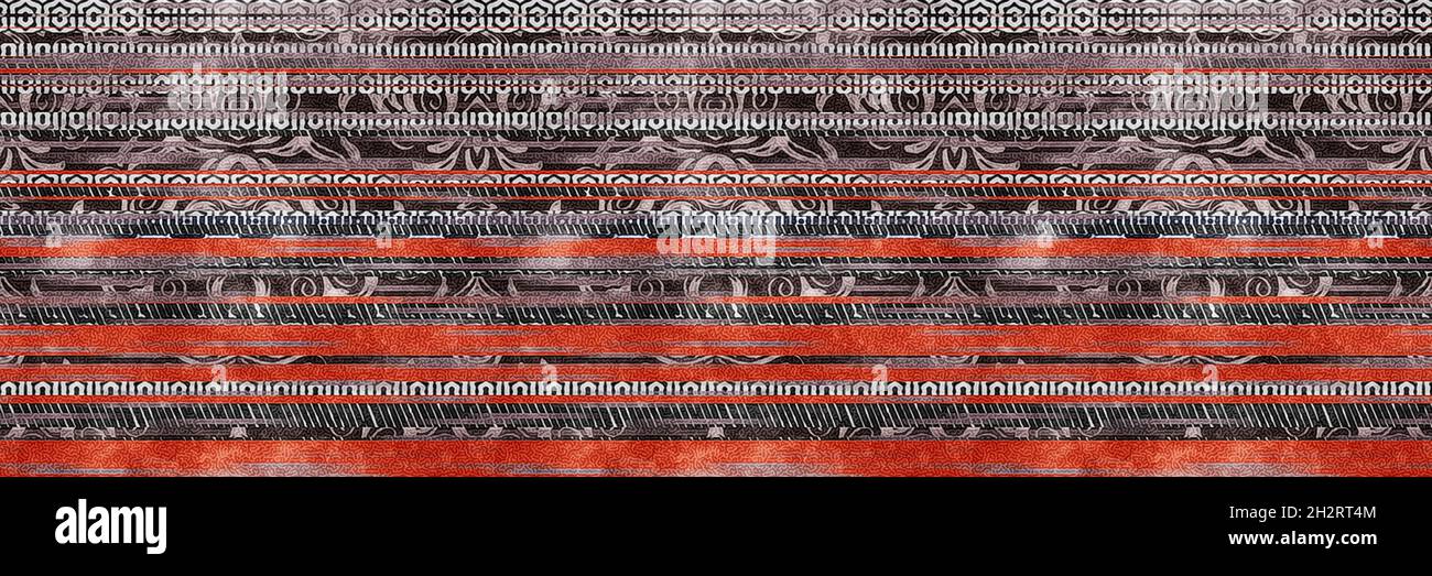 Seamless tribal ethnic stripe grungy border surface pattern design for ...